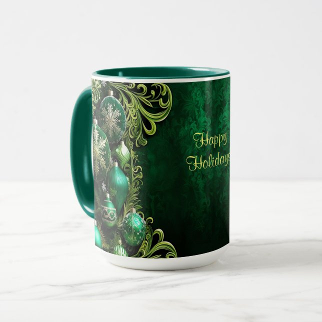 Caneca de Férias com Enfeites Decorativos Verdes (Frente Esquerda)