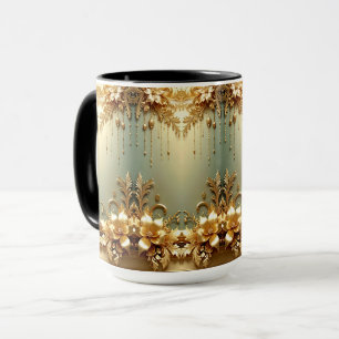 Caneca de Férias com Enfeites Florais Dourados