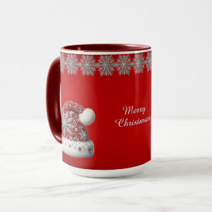 Caneca de Férias de Natal com Chapéu Vermelho de P