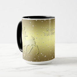Caneca de Férias Nevadas com Rena Dourada