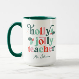 Caneca de Férias Retro Holly Jolly Teacher