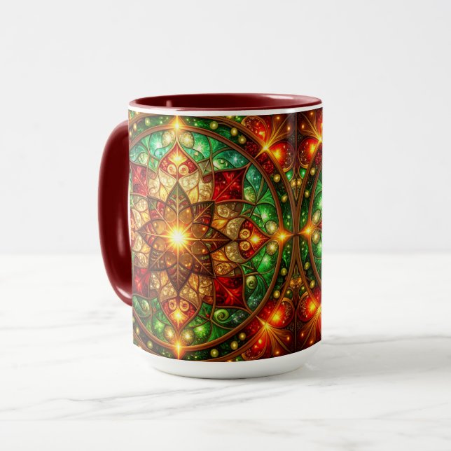 Caneca de Férias Vermelha e Verde Decorativa (Frente Esquerda)
