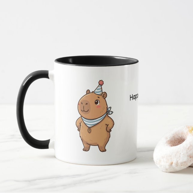 Caneca de festa de Capivara Fofa | Celebração de A (Com Donut)