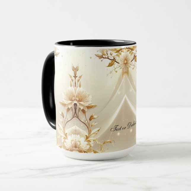 Caneca de Flores Brancas e Douradas (Frente Esquerda)