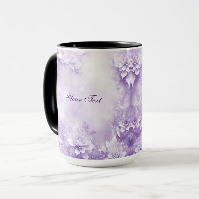 Caneca de Flores Brancas Roxas (Frente Esquerda)