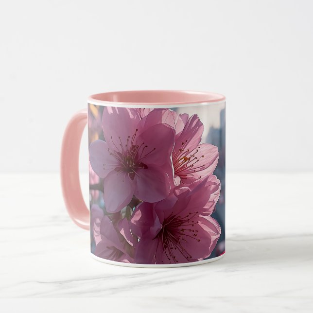 Caneca de Flores de Cerejeira Modernas (Frente Esquerda)
