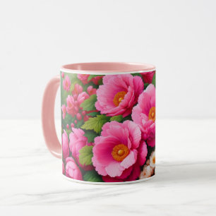caneca de flores grandes, arrojadas, cor-de-rosa