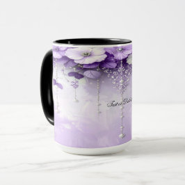 Caneca de Flores Roxas com Pérolas Penduradas
