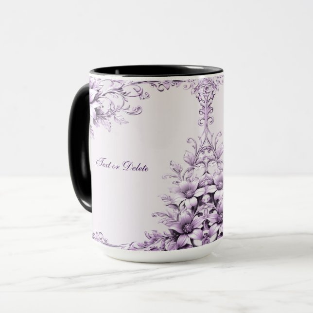Caneca de Flores Roxas Elegantes (Frente Esquerda)