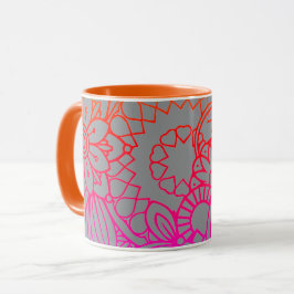 Caneca de Flores Roxas Laranja e Fundo Cinza