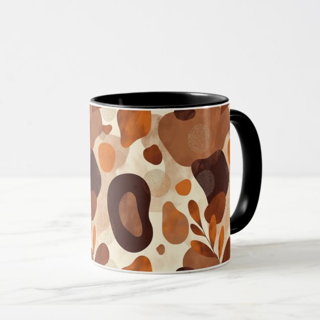 Caneca de Folhas e Formas Neutras – Padrão Artísti (Frente Esquerda)