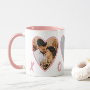 Caneca de Foto com Corações Rosa Bege do Dia dos N