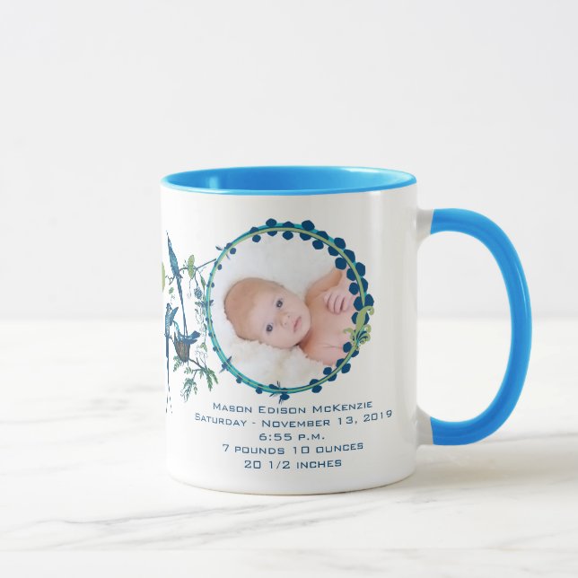 Caneca de Foto de Bebê Menino Estatísticas de Bebê (Direita)