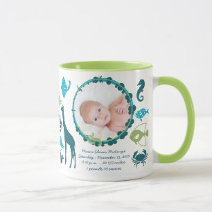 Caneca de Foto de Bebê Menino Estatísticas de Bebê