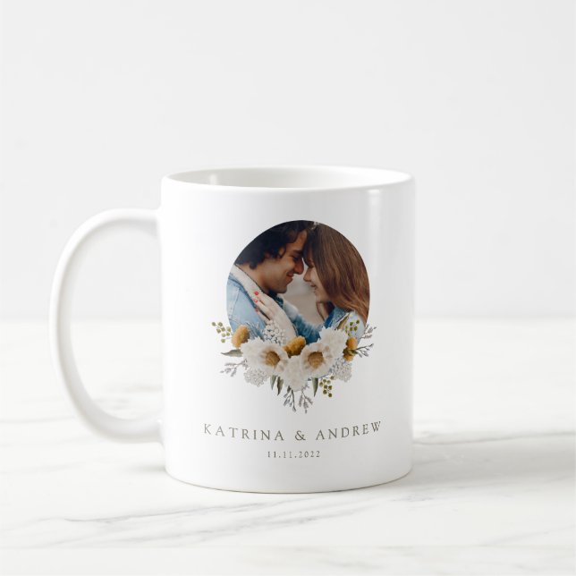 Caneca de Foto de Casamento Floral em Aquarela (Esquerda)