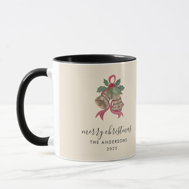 Caneca de foto de Natal com letra moderna preta (Esquerda)