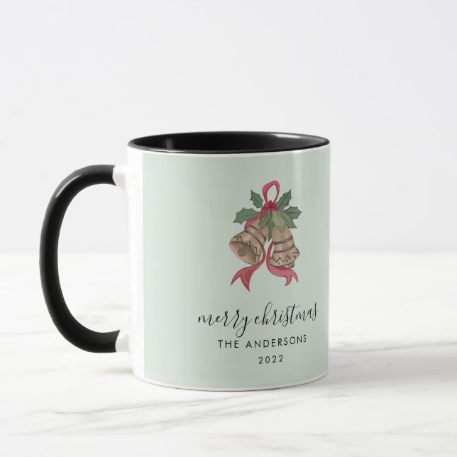 Caneca de foto de Natal com letra moderna preta (Esquerda)