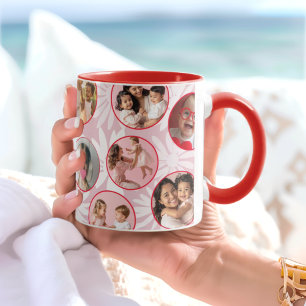 Caneca de foto floral rosa e vermelha bonita
