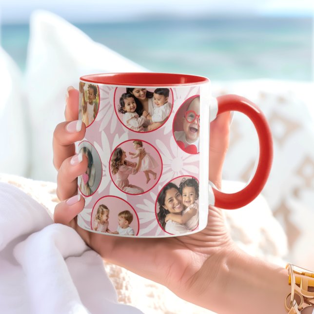 Caneca de foto floral rosa e vermelha bonita (Criador carregado)