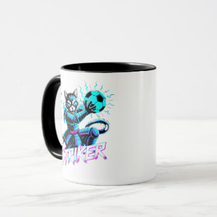 Caneca de Futebol de Gato Samurai Cyberpunk