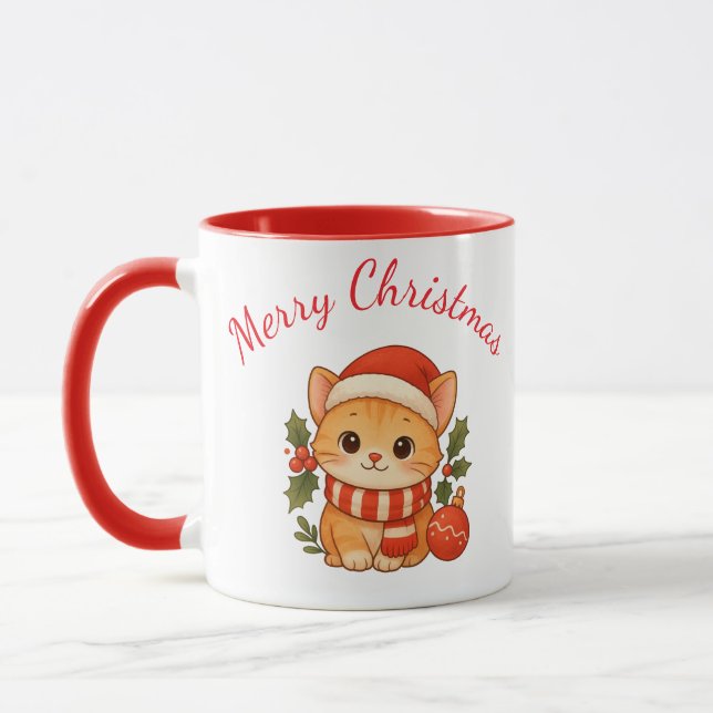 Caneca de Gatinho de Natal Fofo  (Esquerda)