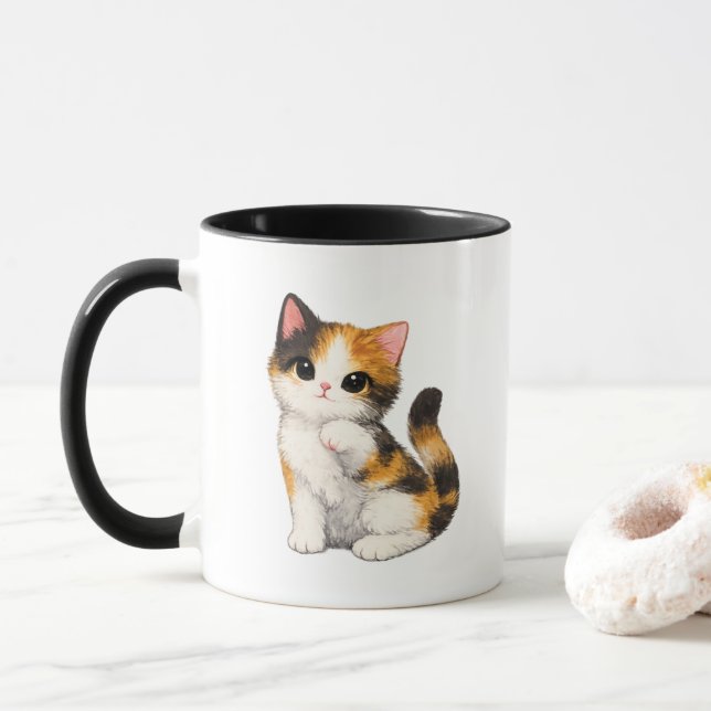 Caneca de Gatinho Malhado Fofo (Com Donut)