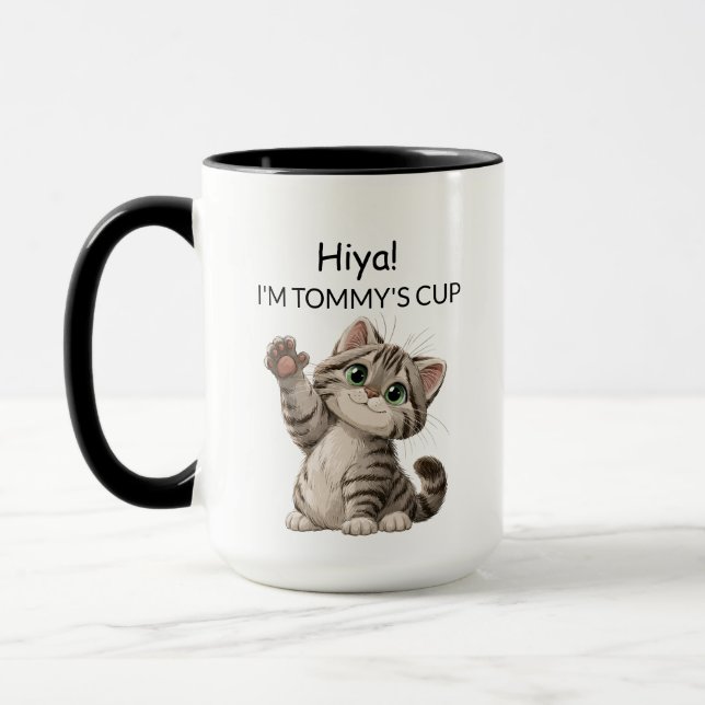 Caneca de Gato Angorá Fofinho Acenando | Personali (Esquerda)