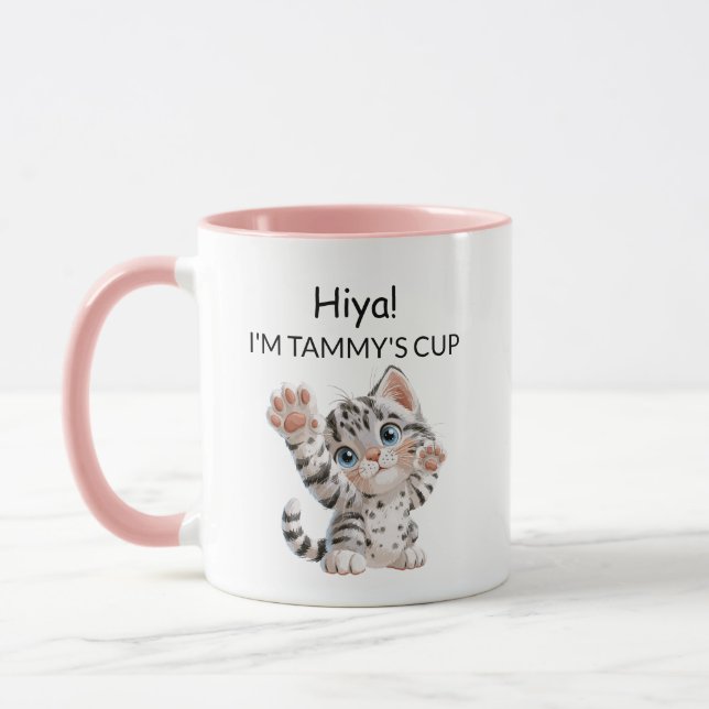 Caneca de Gato Atigrado Fofo Acenando | Personaliz (Esquerda)