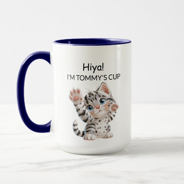 Caneca de Gato Atigrado Fofo Acenando | Personaliz (Esquerda)