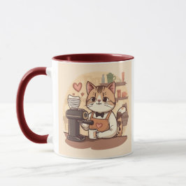 Caneca de Gato Barista de Desenho Animado Engraçad
