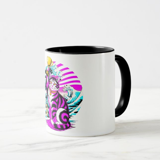 Caneca de Gato da Onda Japonesa Triunfante com Tro (Frente Esquerda)