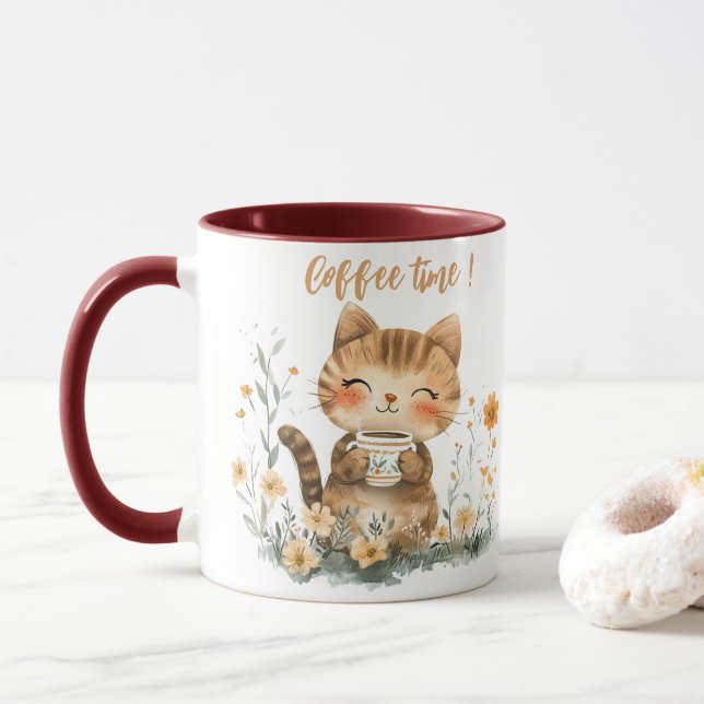 Caneca de Gato de Desenho Animado Fofo que Ama Caf (Com Donut)