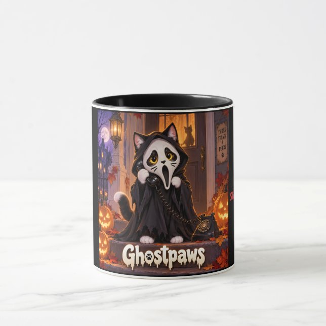 Caneca de Gato de Halloween com Nome Personalizado (Centro)