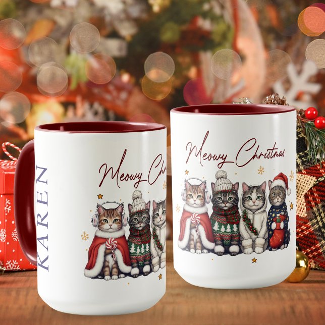 Caneca de Gato de Natal Personalizada Meowy Fofa (Cute Meowy Christmas Mug)