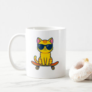 Caneca de Gato de Skate Fofo – Café de Gatinho Div