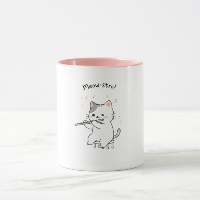 Caneca de Gato Engraçado Tocando Flauta (Centro)