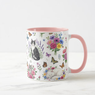 Caneca de Gato no Jardim de Aquarela - Floral e Bo