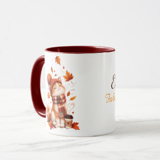 Caneca de Gato Outono Personalizada | Nome Persona