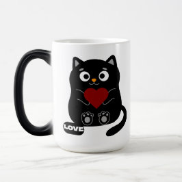 Caneca de Gato Preta e Bonita com Coração Vermelho
