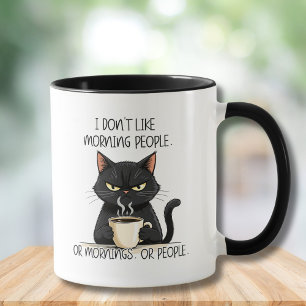 Caneca de Gato Preto 'Não Gosto de Pessoas Matutin