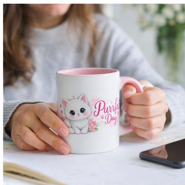 Caneca de Gato Rosa Perfeito Dia (Criador carregado)