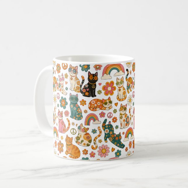 Caneca de Gatos Retro dos Anos 70, Caneca de Café  (Frente Esquerda)
