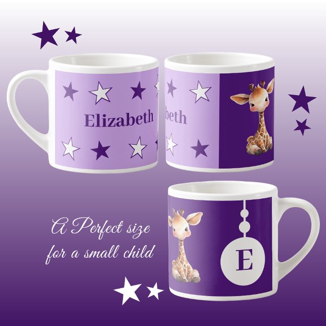 Caneca de girafa infantil nome personalizado púrpu (Criador carregado)