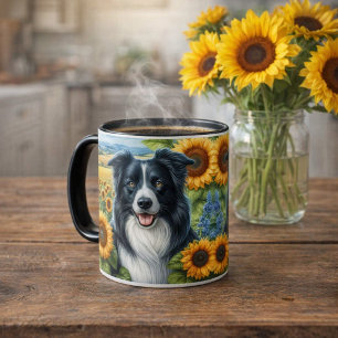 Caneca de Girassóis e Amante de Cão Border Collie
