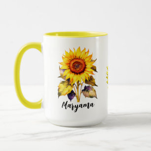 Caneca De Girassol Vintage Personalizada Com Nome