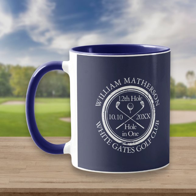 Caneca de Golfe Personalizada Navy Blue Hole in On (Criador carregado)