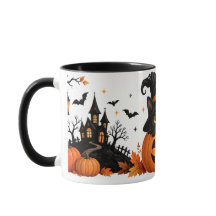 Caneca de Halloween de Abóbora de Gato Preto Fofa