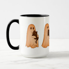 Caneca de Halloween de Fantasma Fofo e Gato Preto