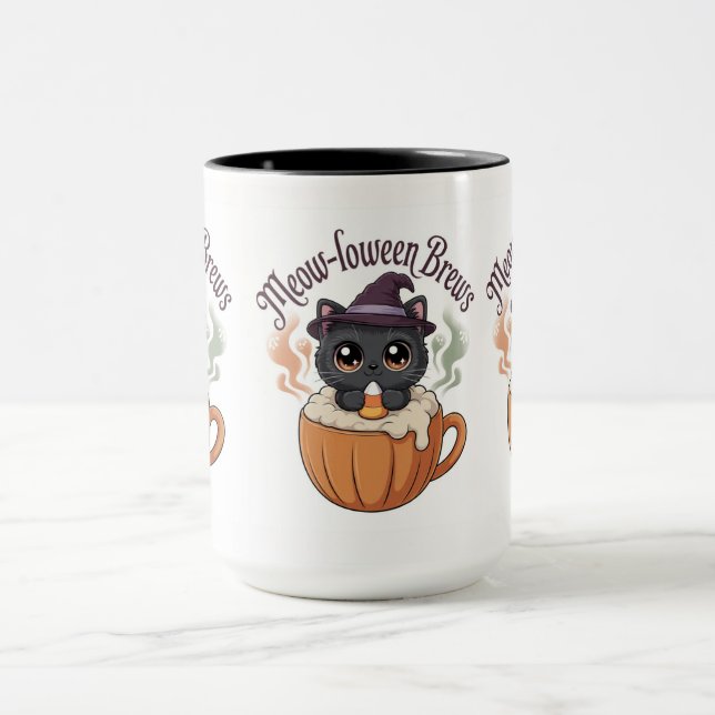 Caneca de Halloween de Gato Gótico Kawaii - 2025 (Centro)