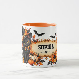 Caneca de Halloween de Gato Preto Personalizada